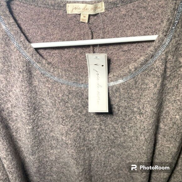 Joie de Vivre Womens Top Size M Gray Beaded Half Sleeve Tie Front Pullover Fall - Picture 3 of 8